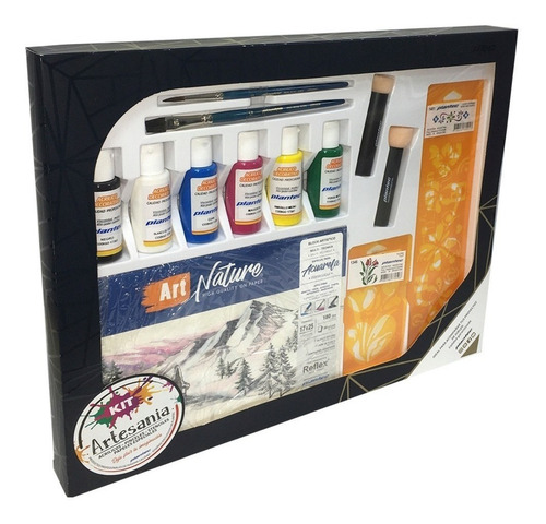 Imagen 1 de 10 de Kit Artesanía Acrílicos, Pinceles, Block Y Stenciles Plantec