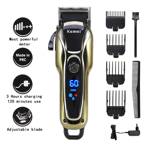Maquina Cortar Cabelo Kemei Acabamento Perfeito Dourada