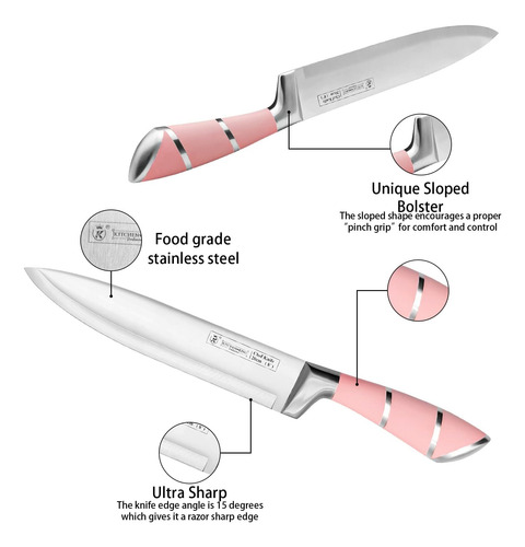 Juego De Cuchillos De Cocina Retrosohoo De Acero Rosas