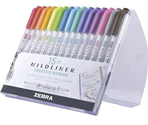 Marcadores Mildliner De Doble Punta, 15 Colores Misceláneos.