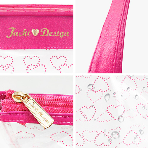 Necessaire Feminina Com Alça Jacki Design Love Transparente Cor Pink Desenho Do Tecido Lisa