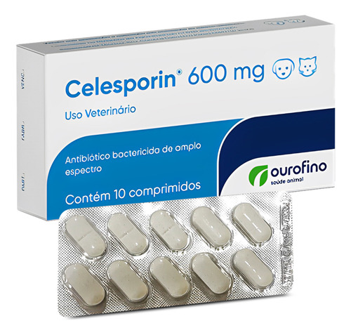 Celesporin Antibiótico 600mg Cartela Com 10 Comprimidos Cães