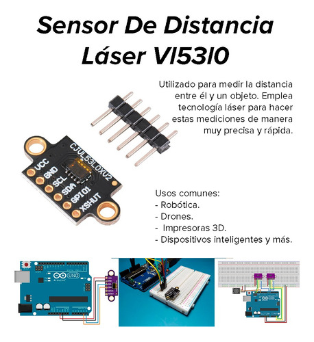 Módulo Sensor De Distância A Laser Vl53l0x I2c Para Arduino