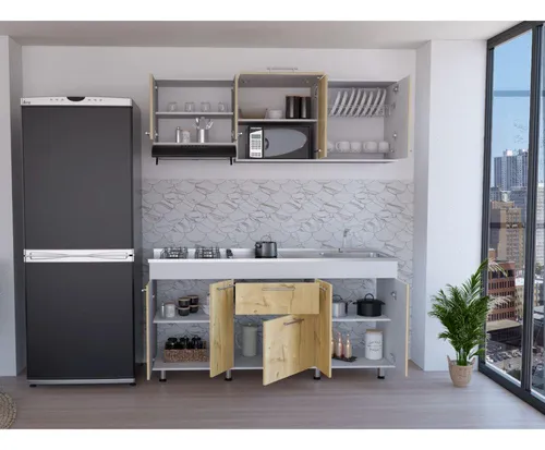 Cocina Integral Wester, Café Claro Y Blanco, Mesón Derecho