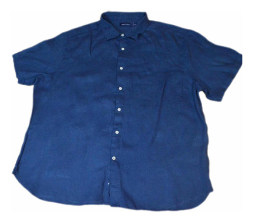 Camisa Náutica,2xl De Lino Azul Índigo.