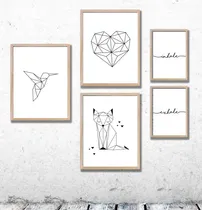 Comprar Set 5 Cuadros Nórdicos Modernos Marco Y Vidrio Completos Geo