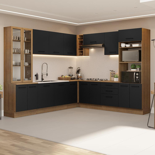 Armário De Cozinha Completa 549cm Agata Madesa 01 Cor Rustic/preto