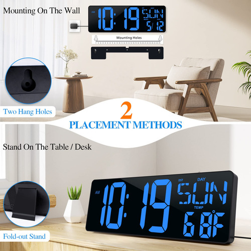 Gran Reloj Digital De Pared Con Mando Led 17.2 Pulgadas