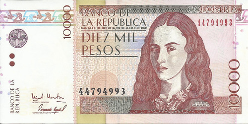 Colombia 10000 Pesos, 23 Julio 1998