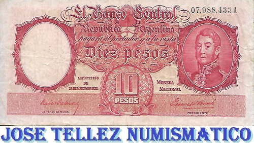 Bottero 1928 $ 10 Moneda Nacional Firmas Rojas Mb Palermo (Usado)