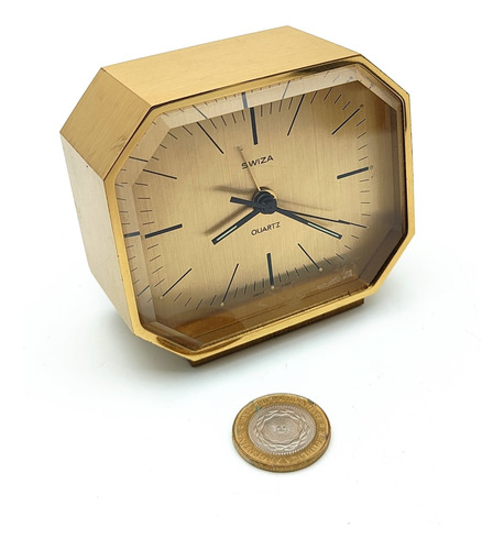 Reloj Retro Bronce Suizo Con Alarma A Pila (funciona)