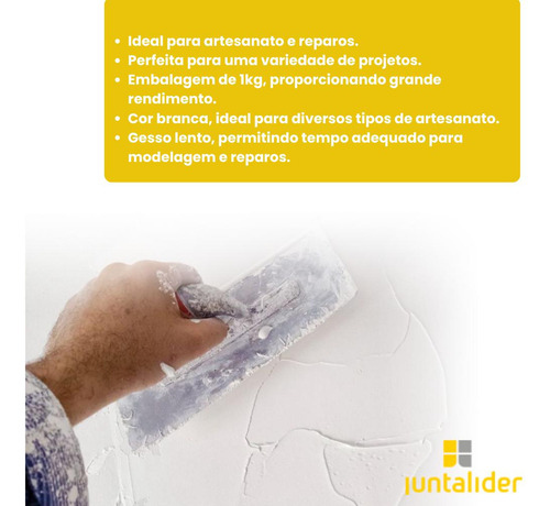 Gesso Branco Estuque 1kg Secagem Lento Artezanato Juntalider