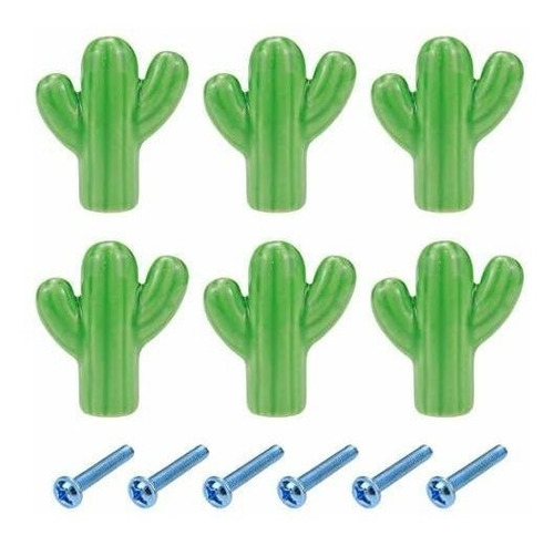 Tiradores De Muebles Cactus De Ceramica X 5 U. / Verde