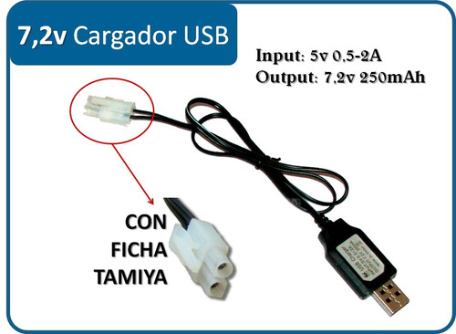 Imagen 2 de 5 de Cargador Usb Para Baterías De Ni-mh 7.2v Ficha Tamiya