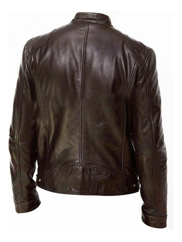 Jaqueta Masculina De Couro Fino Com Gola Alta