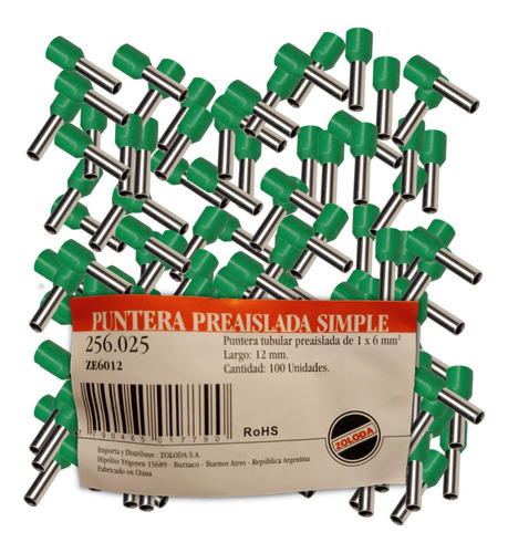 Imagen 1 de 5 de Terminal Zoloda Puntera Hueca Tubular 6mm Pack X 100u