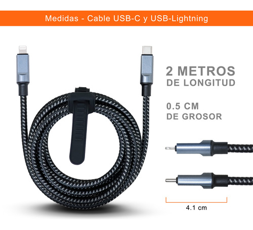 Cable Black+decker Usb-c A Lightning 2m Carga Rápida 2.4a Negro