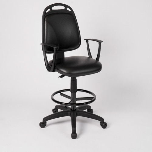 Silla de escritorio de Outlet Diva cajera con apoyabrazos y con ruedas ergonómica negra con tapizado de cuero sintético
