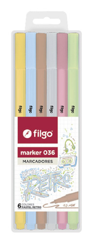 Marcador Marker 036 Pastel Retro Punta 1.0 Mm X 6 Colores