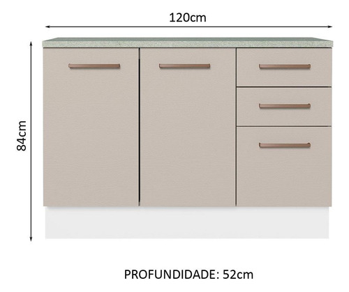 Gabinete Bajo Bufetera Madesa Agata 120cm Con Encimera Bc 02 Color Blanco/Crema