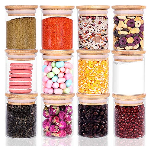 12 Piece Glass Storage Jars Set With Bamboo Lid, 6oz Gl...