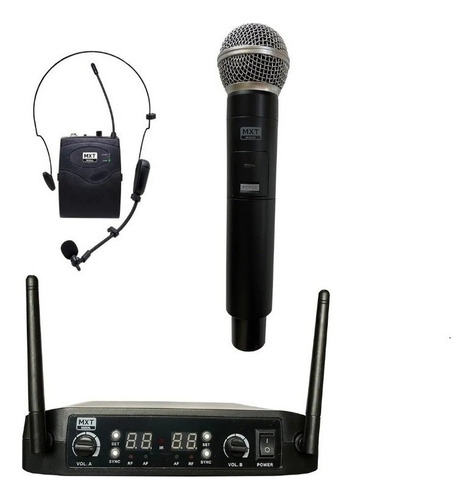 Microfone Sem Fio Headset, Lapela E De Mão Mxt Uhf 526m/sp Cor Preto