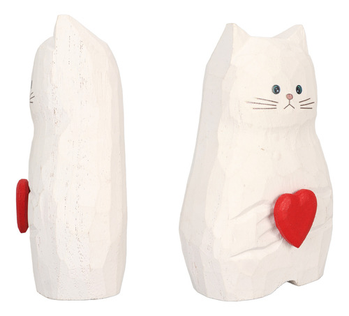 Jarrón De Madera Hecho A Mano Con Forma De Gato, Flor Blanca