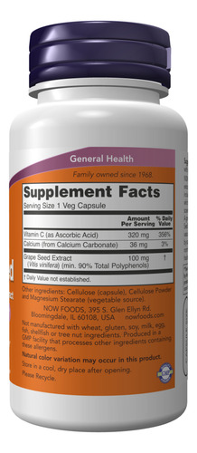 Grape Seed Semente De Uva 100mg 100 Cápsulas Now Foods