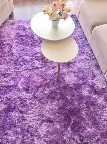 Alfombra Peludita Morada Jaspeada Antideslizante 150x150 Cm 