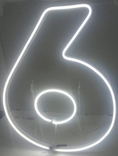 Painel Neon Numero 6 Festa Instagram Iluminação Branco 50cm