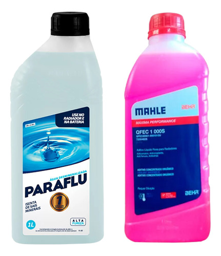 Kit 2 Litros Com 1l Liquido Arrefecimento Rosa + 1l Água