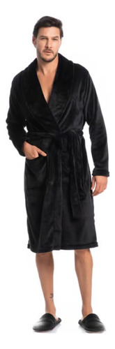 Roupao Robe Fleece Adulto Daniela Tombini Leo Preto