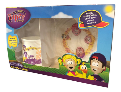 Taza Plato Kit Biper Y Sus Amigos Patito Juan Niños Color Blanco Taza Y Plato