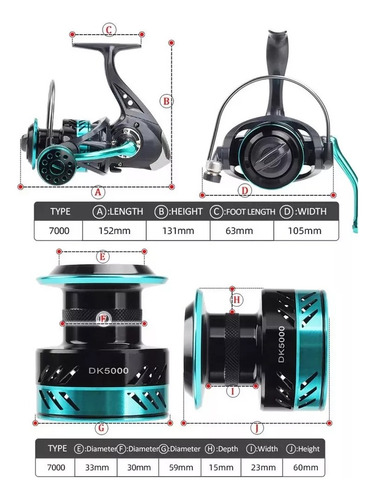 Carrete De Pesca Giratorio Profesional 5:2:1 He-7000 12 Ejes