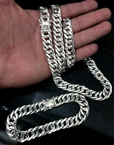 Cordão Pulseira Duplo 12mm 70cm Gaveta Prata 925+2 Db