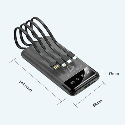 Power Bank 10000mah Batería Portátil Pantalla Led 3 Entradas Color Negro Ele-Gate