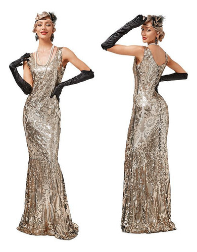 Vestido De Estilo Gatsby Con Diseño De Sirena Para Mujer  Ta