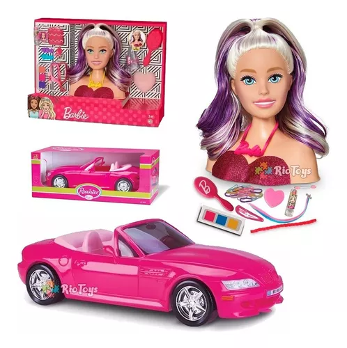 Carrinho Carro Rosa Conversível 2 Lugares De Barbie + Boneca na