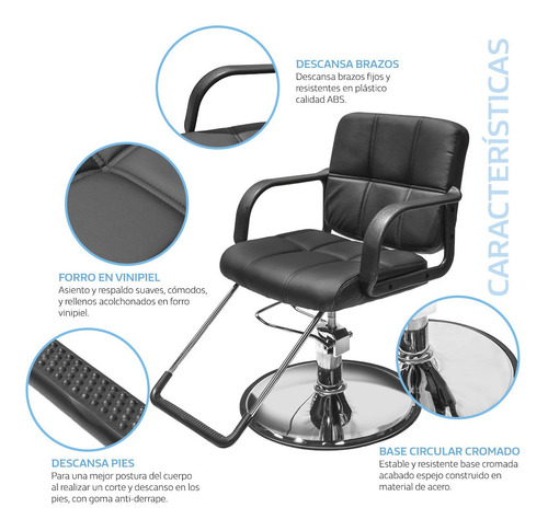 Imagen 4 de 9 de Silla Estetica Sillon Cuadrado Hidraulico Ajustable Barbero