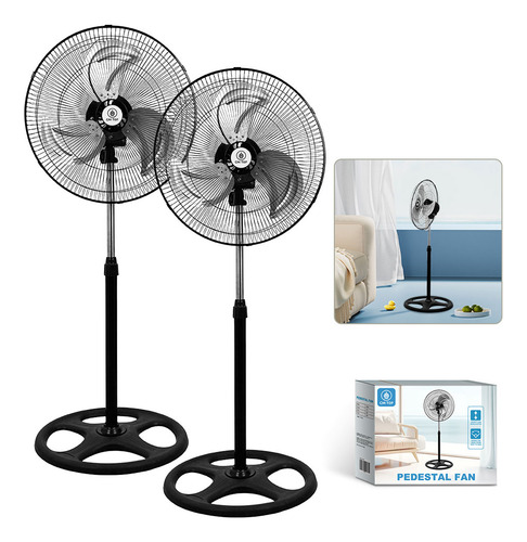 2 Piezas Ventilador De Pedestal Industrial Portatil Cm-top C 50 Cm 60hz Negro Azul Metal 3