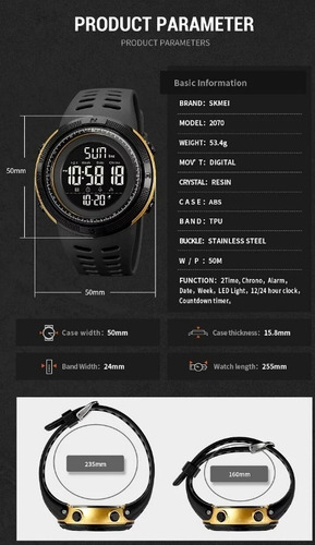 Imagen 5 de 5 de Reloj Skmei 2070 Unisex Resistente Al Agua 50 Metros