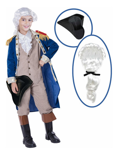 George Washington Conjunto De Disfraz Para Niño Con Peluca 