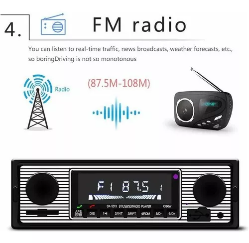 12 V 1 Din Bluetooth Vintage Radio De Coche Reproductor Mp3