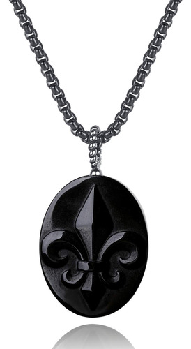 Coai Collar Con Colgante De Obsidiana De Flor De Lis, Amulet