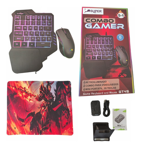 Combo Gamer 5 En 1 Teclado De Mano Mouse Rgb 35 Teclas Usb M