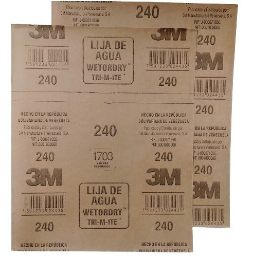 Lija De Agua 3m Original Grano N° 240 (precio Por 2 Pliegos)