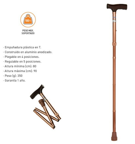 Imagen 3 de 6 de Baston De Aluminio Plegable Y Regulable Silfab B1003 Envíos!