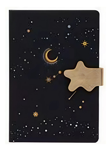 Libreta 100 H Negras Universo Estrellas Broche Magnético Estrellas Luna