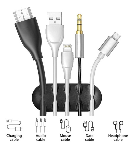 Imagen 7 de 9 de Organizador De Cables Soporte Clip Adhesivo Negro Set X 10u