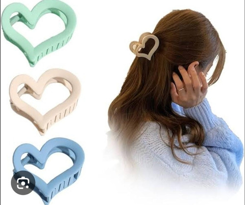 Pinzas Cabello Corazon Colores Surtidos De Garra 6 Pcs